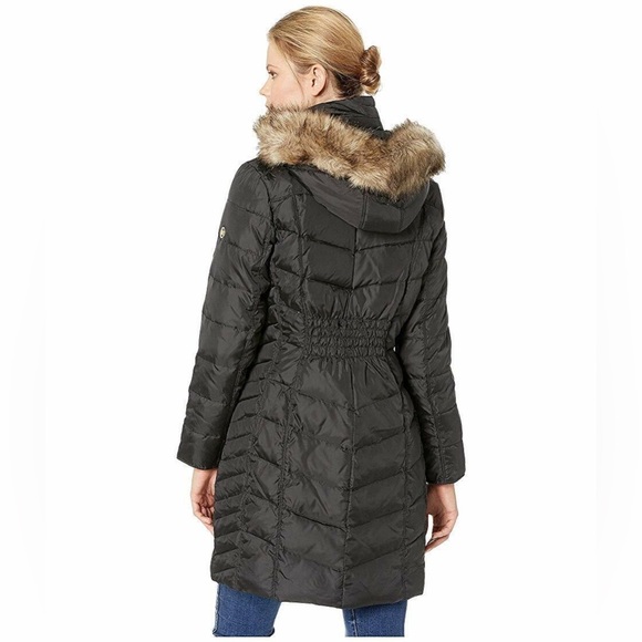 Michael Michael Kors Women Black Down Puffer Winter Coat Faux Fur Trim Hood PXXS - Picture 6 of 16